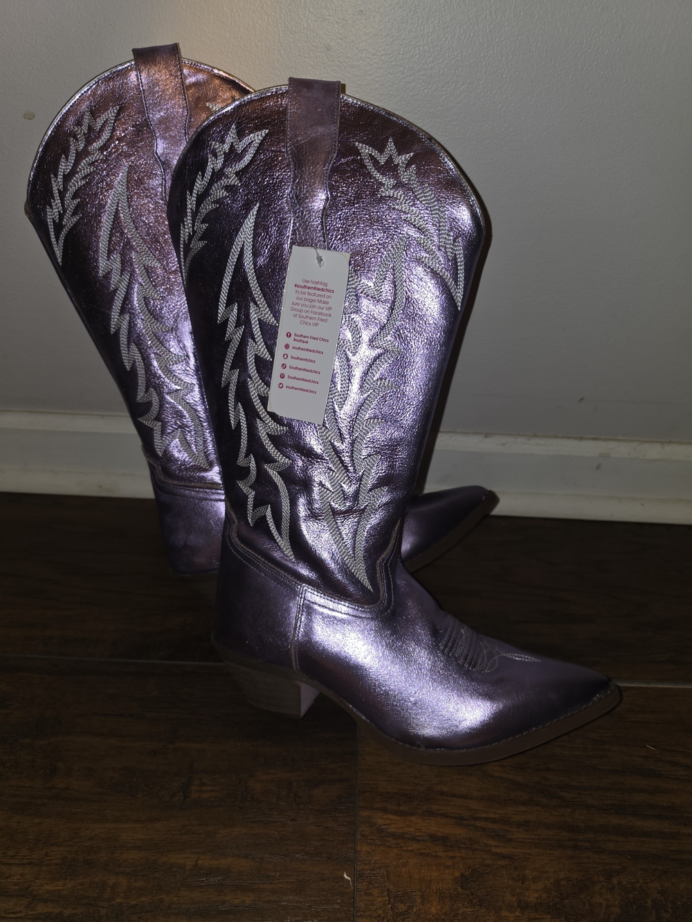 Wide Calf Metallic Lavender Western Cowboy Boots - Women's